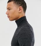 Asos Design Tall Merino Wool Roll Neck Sweater In Black - Gray