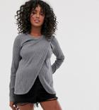 Asos Design Nursing Wrap Sweater In Fine Knit-gray