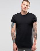 Asos Longline Muscle T-shirt With Roll Sleeve In Black - Black