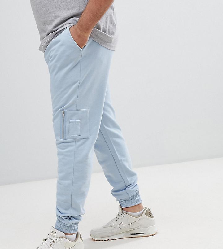 Asos Design Plus Skinny Joggers With Ma1 Pocket In Light Blue - Blue
