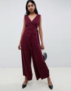 Emme Glamour Wrap Jumpsuit With Wide Leg - Red