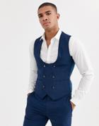 Harry Brown Skinny Fit Stretch Plain Suit Vest-blue