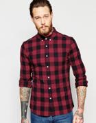 Asos Skinny Shirt With Buffalo Plaid In Burgundy With Long Sleeves - Burgundy