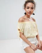 En Creme Short Sleeve Off Shoulder Crop Top - Yellow