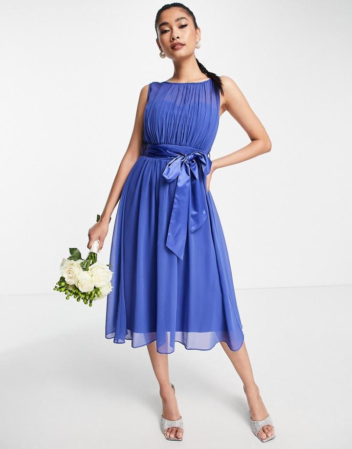 Little Mistress Bridesmaid Midi Skater Dress In Blue