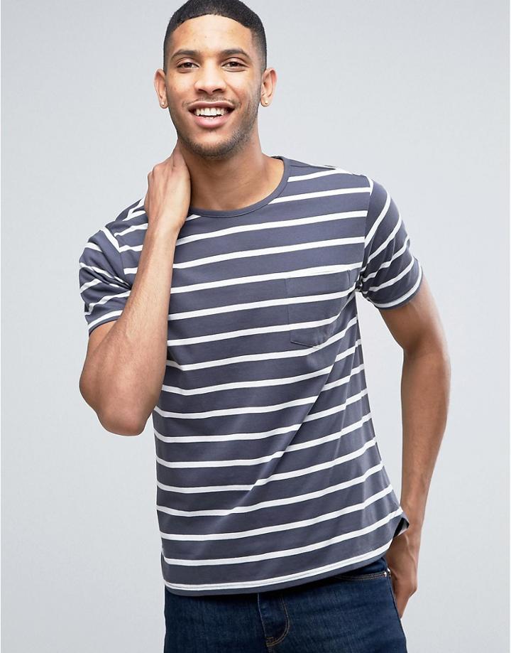 Another Influence Wide Stripe Curved Hem T-shirt - Navy