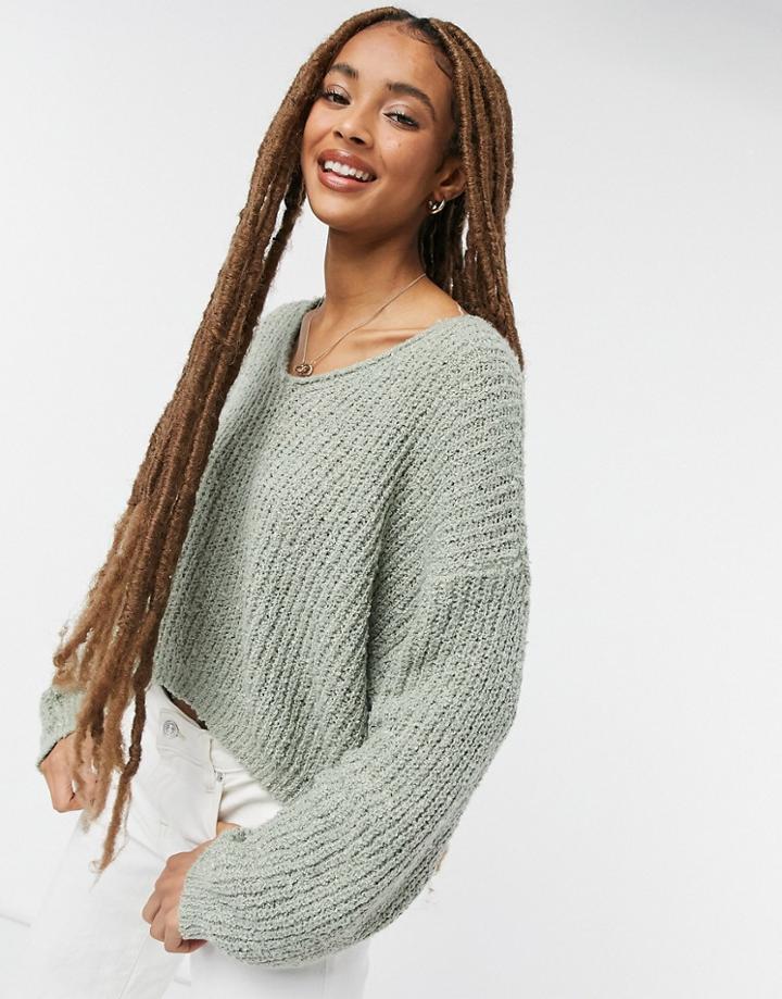 Pull & Bear Oversized V-neck Sweater In Sage Green