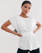 Asos Design Top With Wrap Around Waist Tie-white