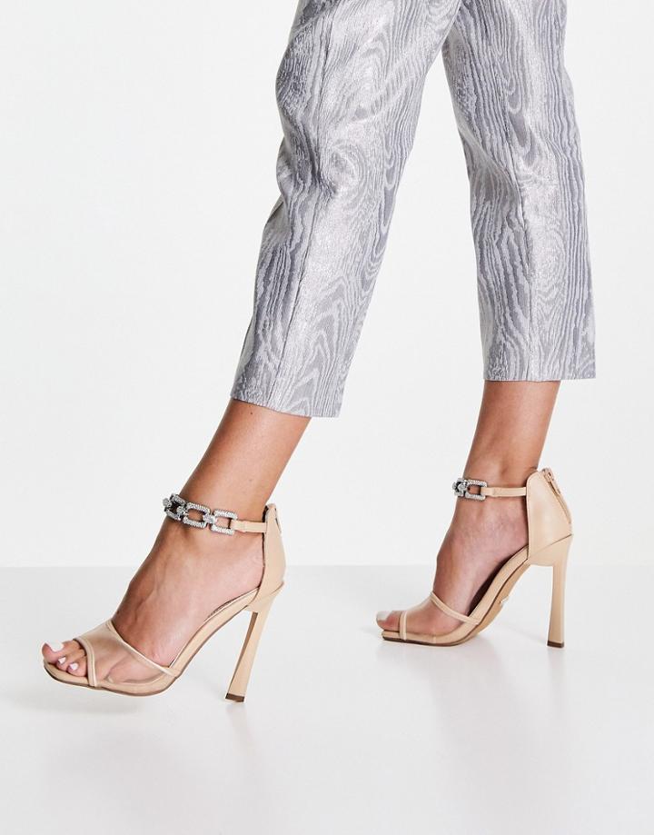 Topshop Reign Rhinestone Mesh High Heeled Sandal In Natural-neutral