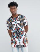 Jaded London Longline T-shirt With All Over Kaleidascope Print - White
