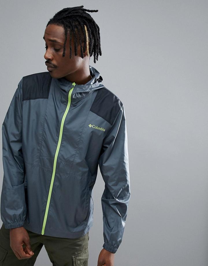 Columbia Flashback Hooded Windbreaker Jacket Lightweight In Dark Gray - Gray