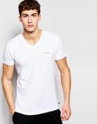 Diesel Logo V-neck T-shirt In Stretch Cotton In Slim Fit - White