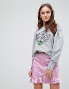 Chorus Mutton Sleeve Sweater With Sequin Floral - Gray