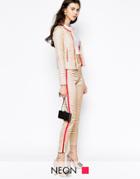 Starlet Jacquard Trouser With Contrast Piping - Cream