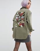 Asos Jacket With No Love Lost Floral Print - Green