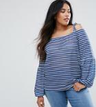 Asos Curve Top In Stripe With Off Shoulder And Pretty Bell Sleeve - Multi