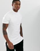 Asos Design Longline T-shirt With Side Splits & Turtleneck In White