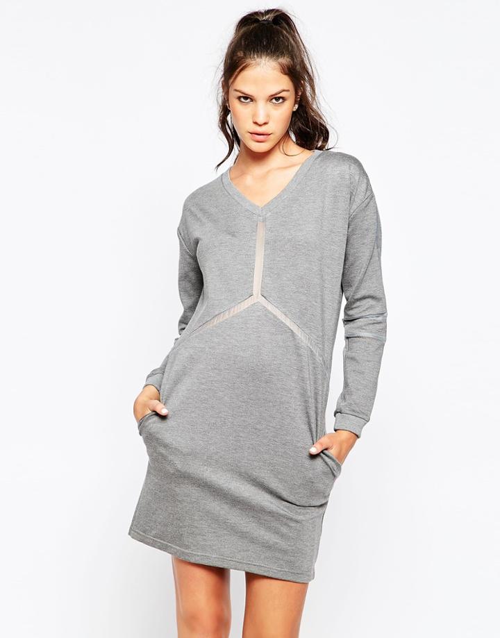 Eleven Paris Knit Dress With Sheer Detail - Gray Chine