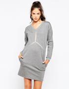 Eleven Paris Knit Dress With Sheer Detail - Gray Chine