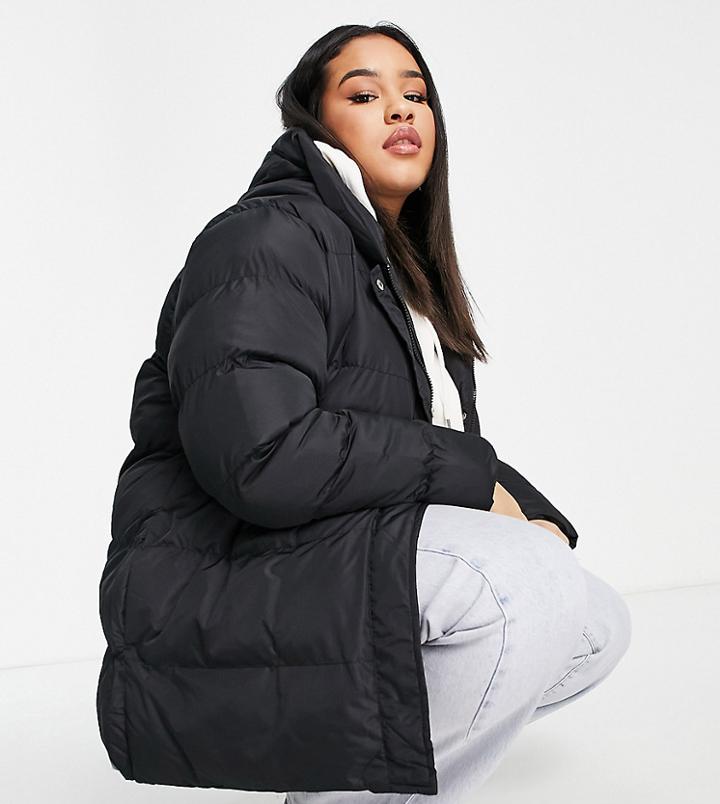 Threadbare Plus Hayley Mid Length Puffer Jacket In Black