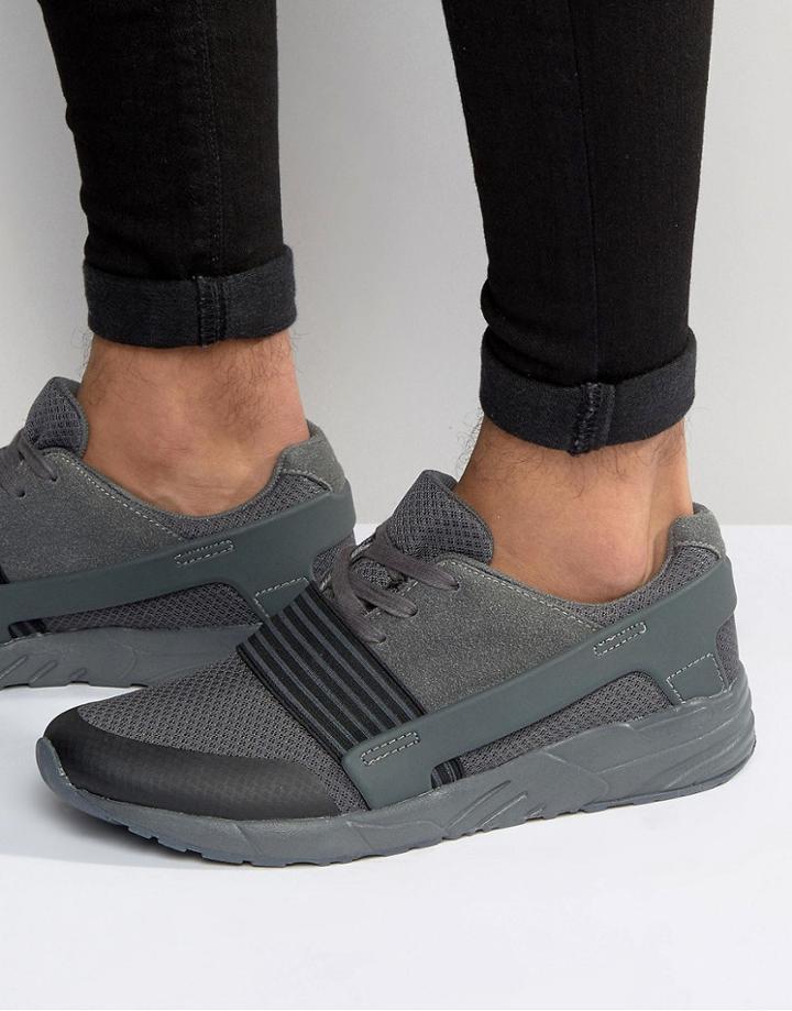 Asos Sneakers In Gray Mesh With Elastic Detail - Gray