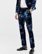 Twisted Tailor Super Skinny Suit Pants In Printed Floral Velvet - Navy