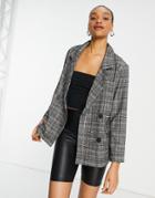 Native Youth Plaid Double Breasted Blazer-grey