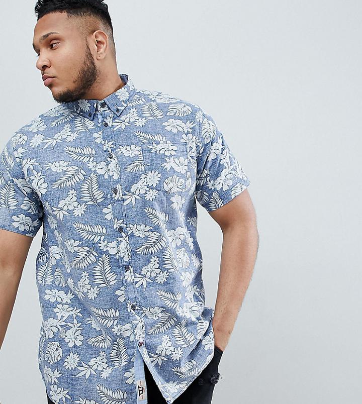 Duke Plus Short Sleeve Shirt In Hawaiian Leaf Print - Navy