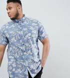 Duke Plus Short Sleeve Shirt In Hawaiian Leaf Print - Navy