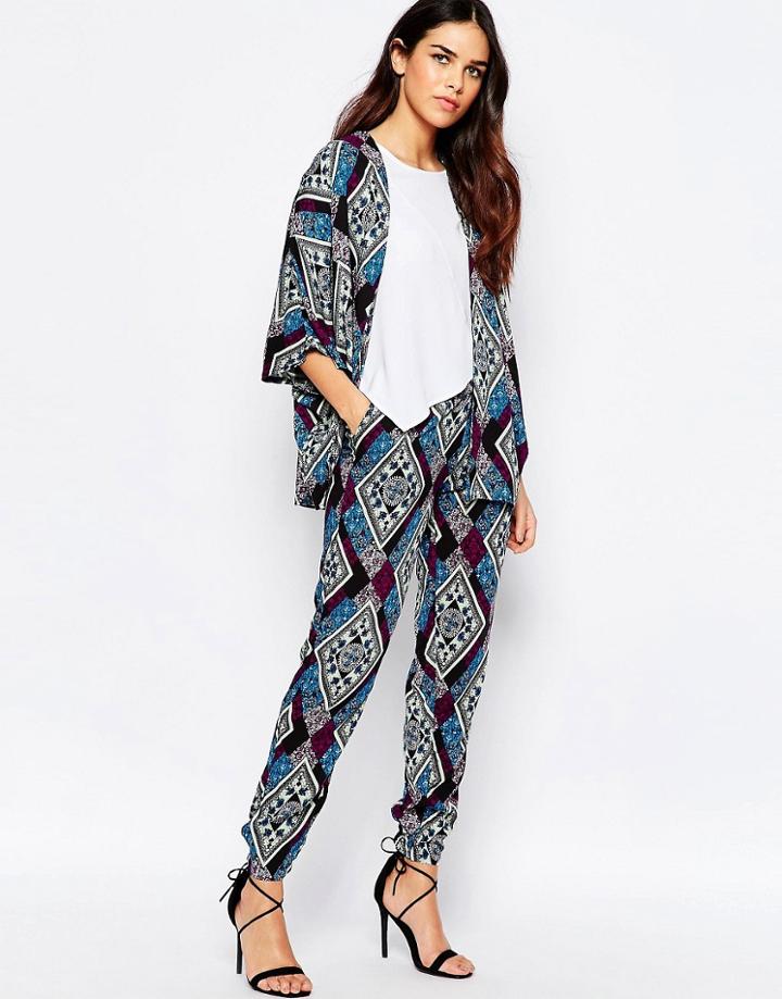 Ax Paris Pants In Paisley Print - Purple