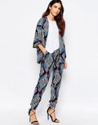 Ax Paris Pants In Paisley Print - Purple