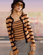 Asos Design V Neck Cardigan In Stripe - Part Of A Set-multi