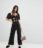 Fashion Union Petite Jumpsuit With Tie Front In Polka Dot - Multi