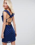 Fashion Union Ruffle Sleeve Cami Dress In Polka - Blue