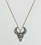 Reclaimed Vintage Inspired Bull Pendant Necklace With Semi Prescious Stones Exclusive To Asos - Silver