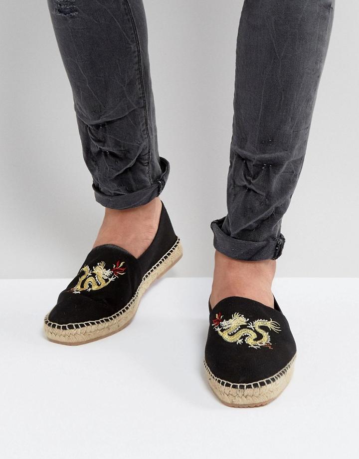 Hudson London Exclusive For Asos Dragon Embroidered Espadrilles - Black