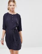 See U Soon Swing Dress With Button Front - Navy