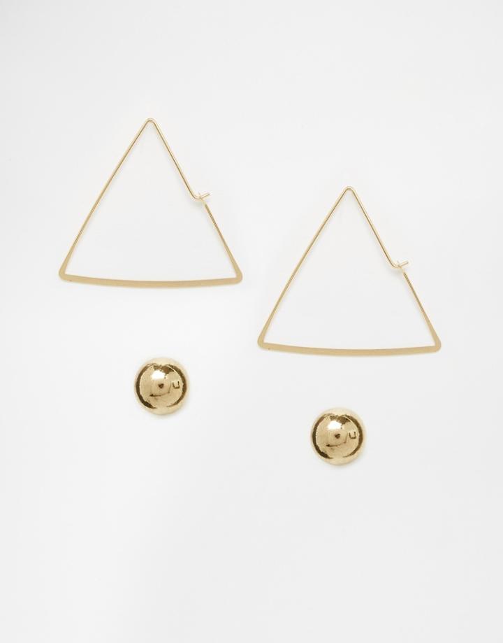 Asos Pack Of 2 Stud And Open Triangle Earrings - Gold