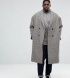 Asos Plus Wool Mix Drop Shoulder Overcoat In Puppy Tooth - Brown