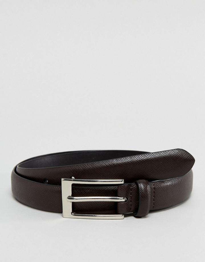 Ben Sherman Smart Skinny Belt In Brown Etched - Brown