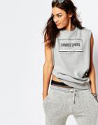 Criminal Damage Cut Off Tank Sweat Top With Front Logo - Gray Marl