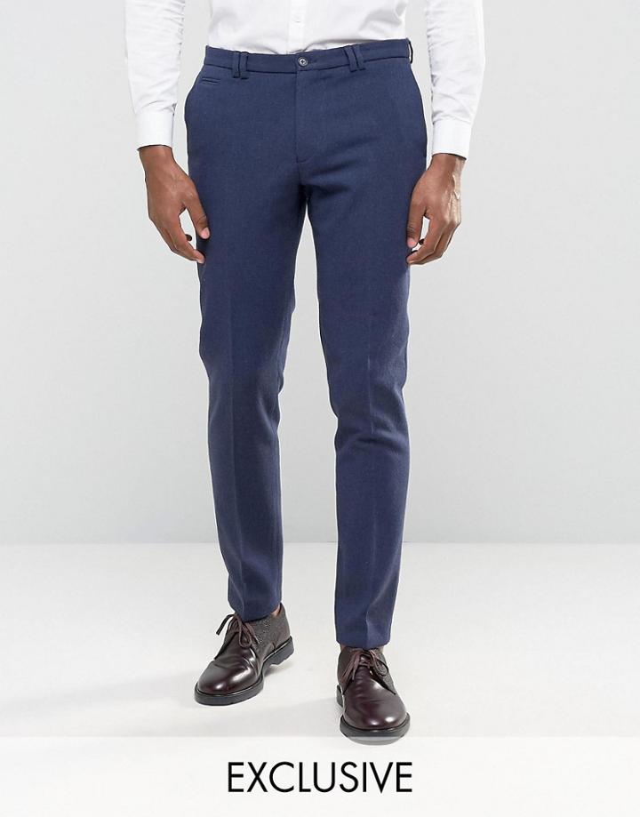 Noak Skinny Suit Pants With Turn Up - Navy