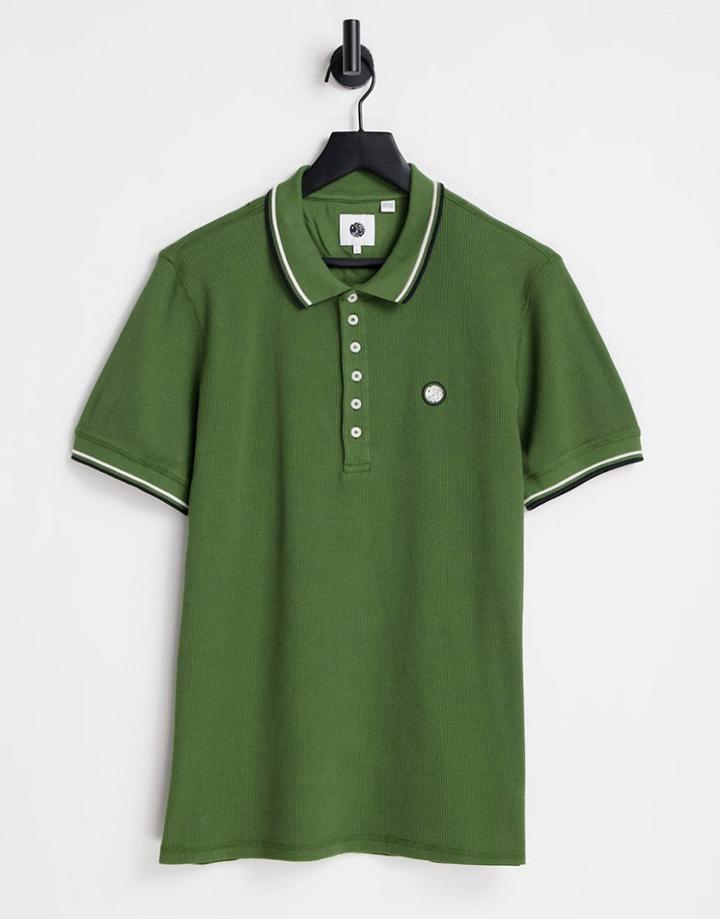 Pretty Green Waffle Polo Shirt In Khaki