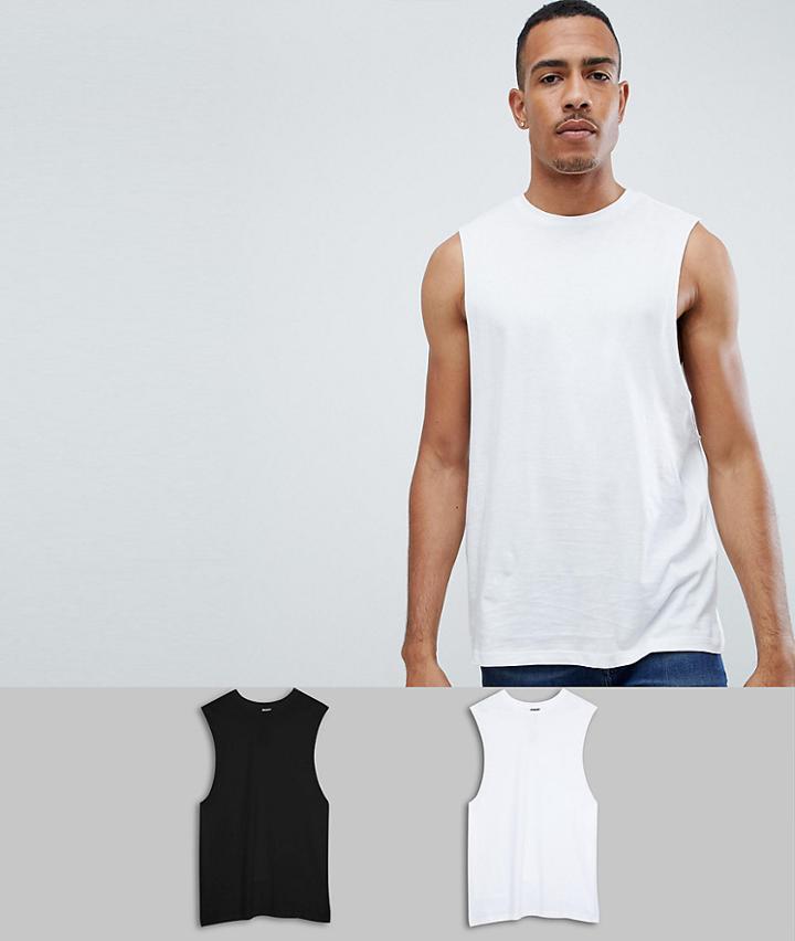 Asos Design Tall 2 Pack Relaxed Sleeveless T-shirt With Crew Neck And Dropped Armhole Save-multi
