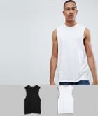 Asos Design Tall 2 Pack Relaxed Sleeveless T-shirt With Crew Neck And Dropped Armhole Save-multi