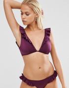 Asos Plunge V Frill Crop Bikini Top - Purple