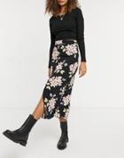 Warehouse Sia Floral Printed Midi Skirt In Black-multi