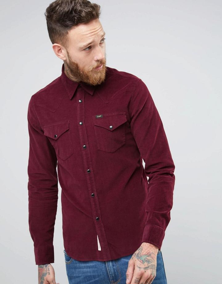 Lee Slim Cord Western Shirt Maroon - Red