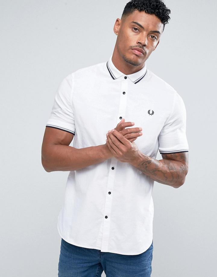 Fred Perry Slim Fit Mixed Weave Shirt White - White