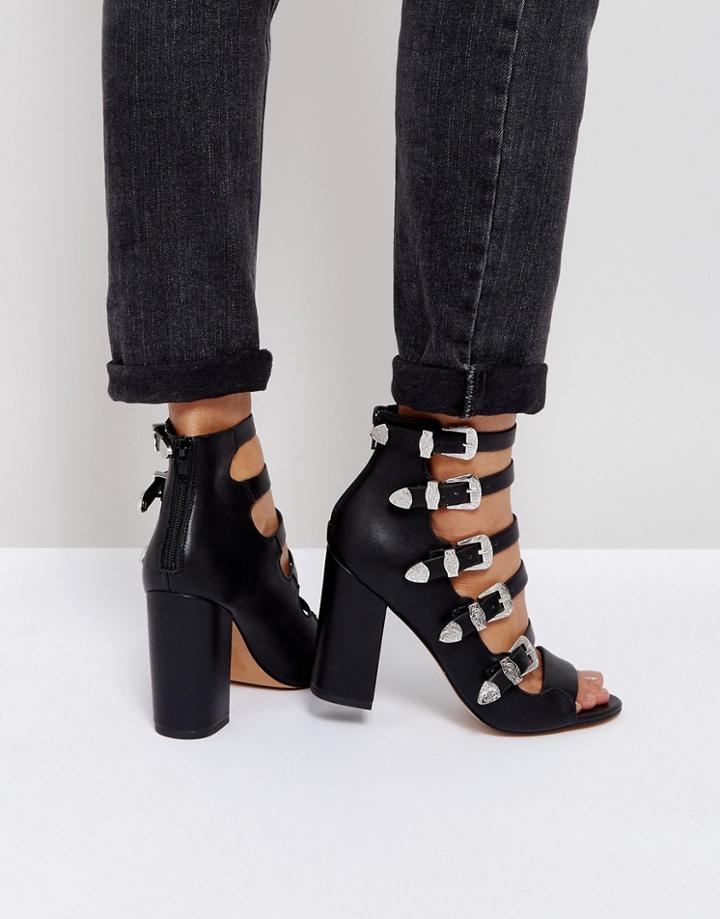 Asos Piston Multi Strap Western Heeled Sandals - Black